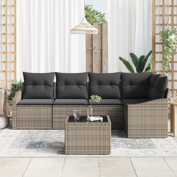 Havesofa Sæt med pude med opbevaring 6 pcs Lysegrå polyrattan
