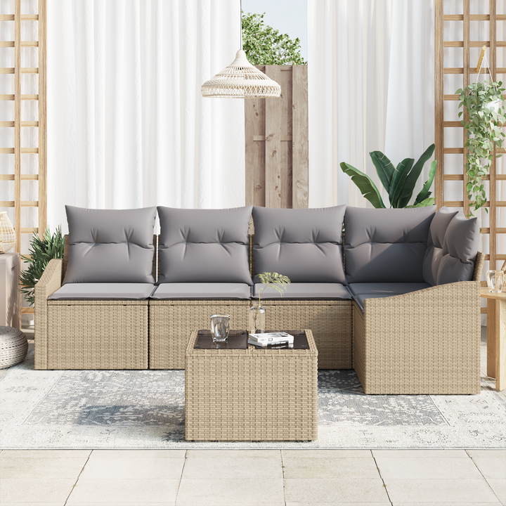 Havesofa Sæt med pude 6 pcs Beige og lys grå polyrattan