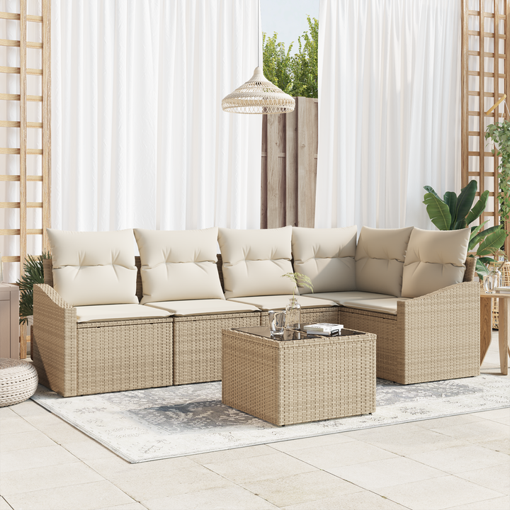Havesofa Sæt med pude 6 pcs Beige og creme polyrattan