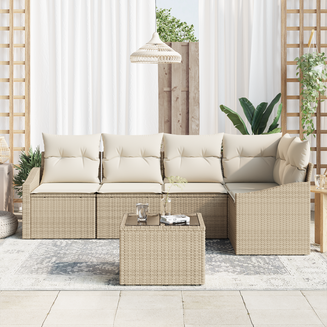 Havesofa Sæt med pude 6 pcs Beige og creme polyrattan