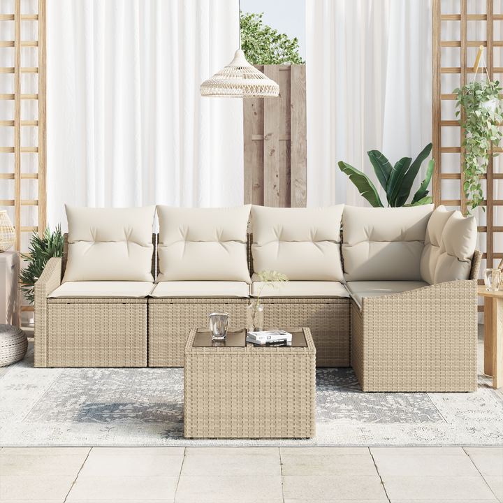 Havesofa Sæt med pude 6 pcs Beige og creme polyrattan