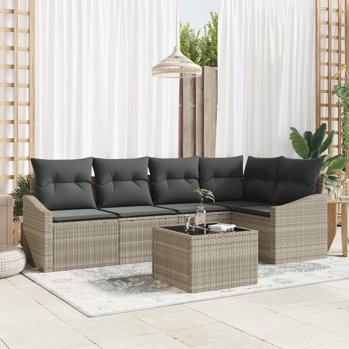 Havesofa Sæt med pude med opbevaring 6 pcs Lysegrå polyrattan