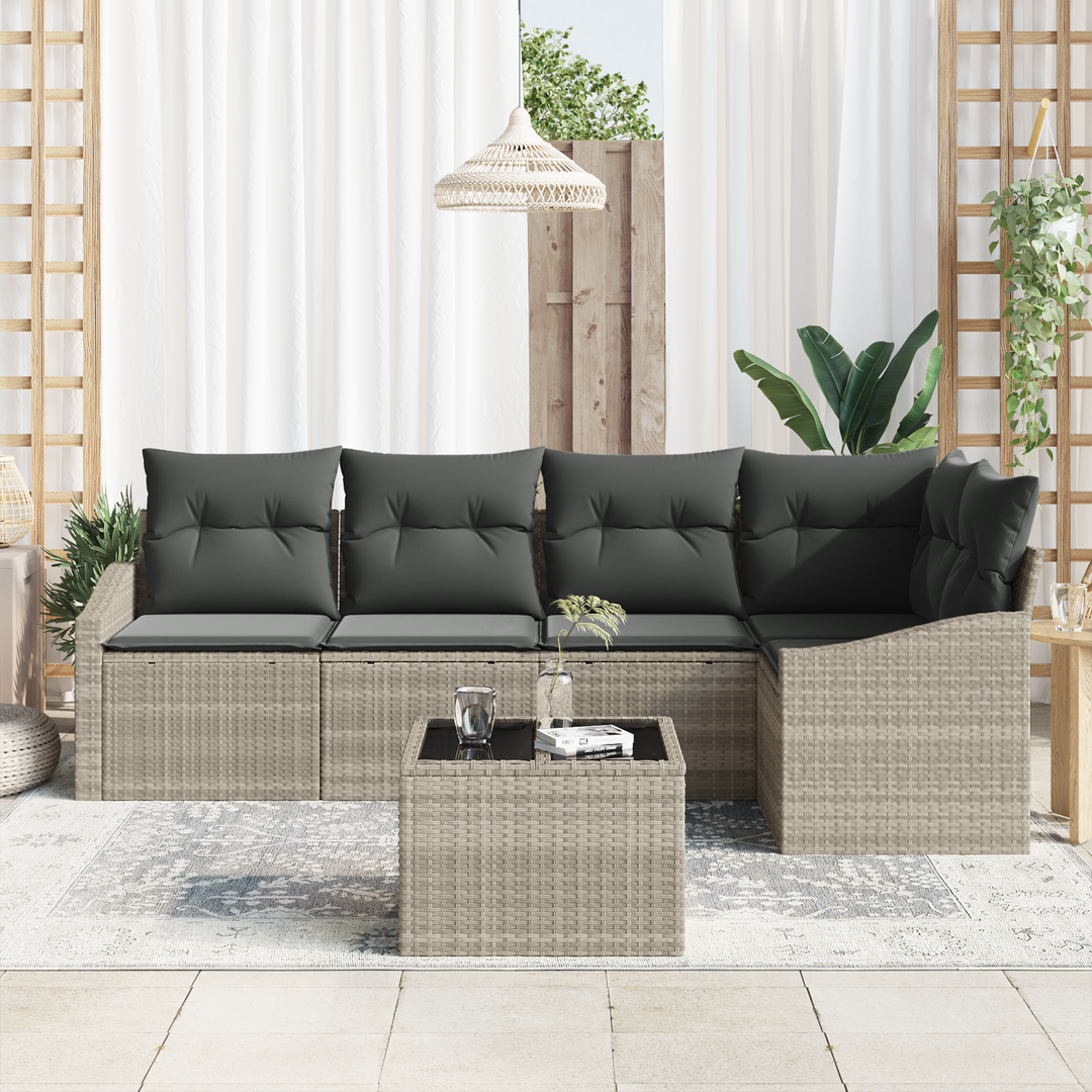 Havesofa Sæt med pude med opbevaring 6 pcs Lysegrå polyrattan