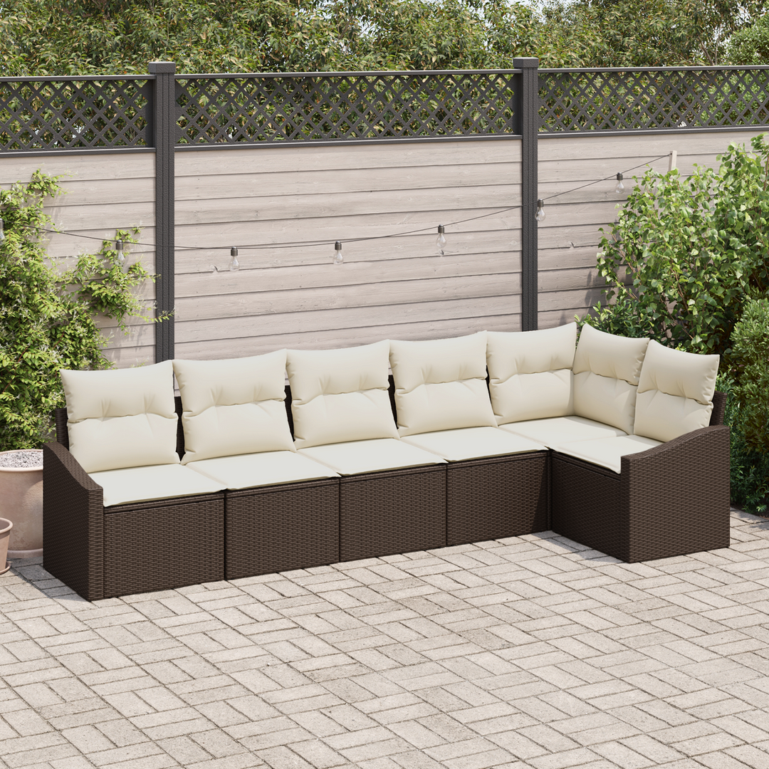 Havesofa Sæt med pude 6 pcs Brun og hvid polyrattan