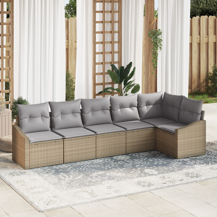 Havesofa Sæt med pude 6 pcs Beige og lys grå polyrattan