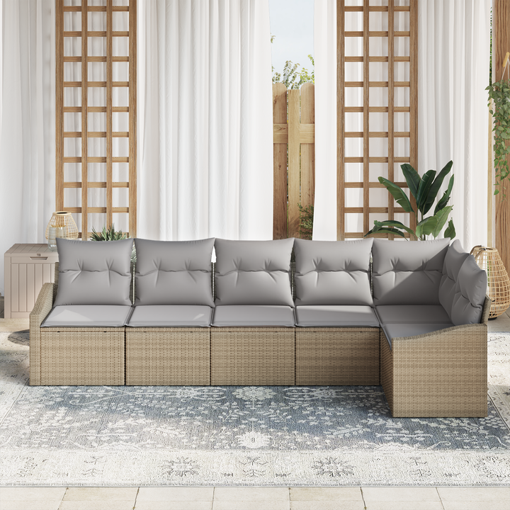 Havesofa Sæt med pude 6 pcs Beige og lys grå polyrattan
