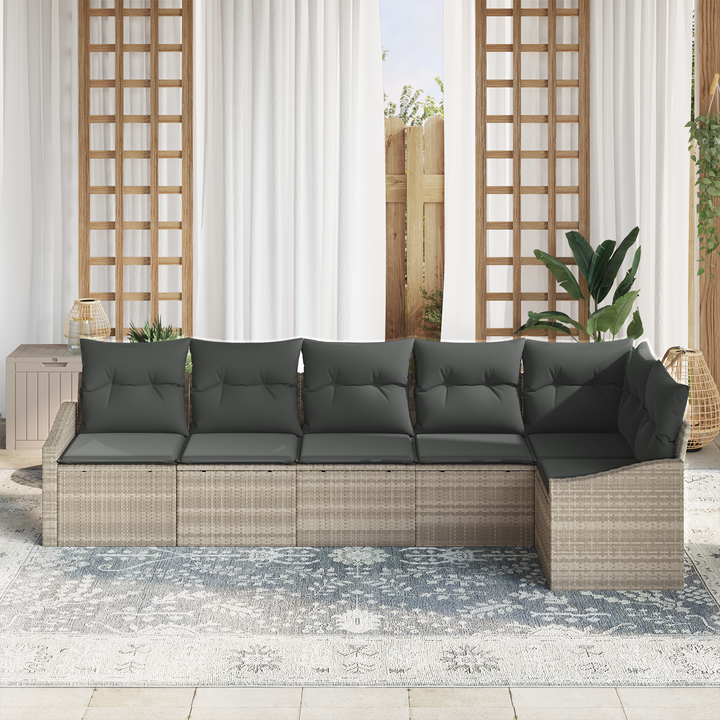 Havesofa Sæt med pude med opbevaring 6 pcs Lysegrå polyrattan