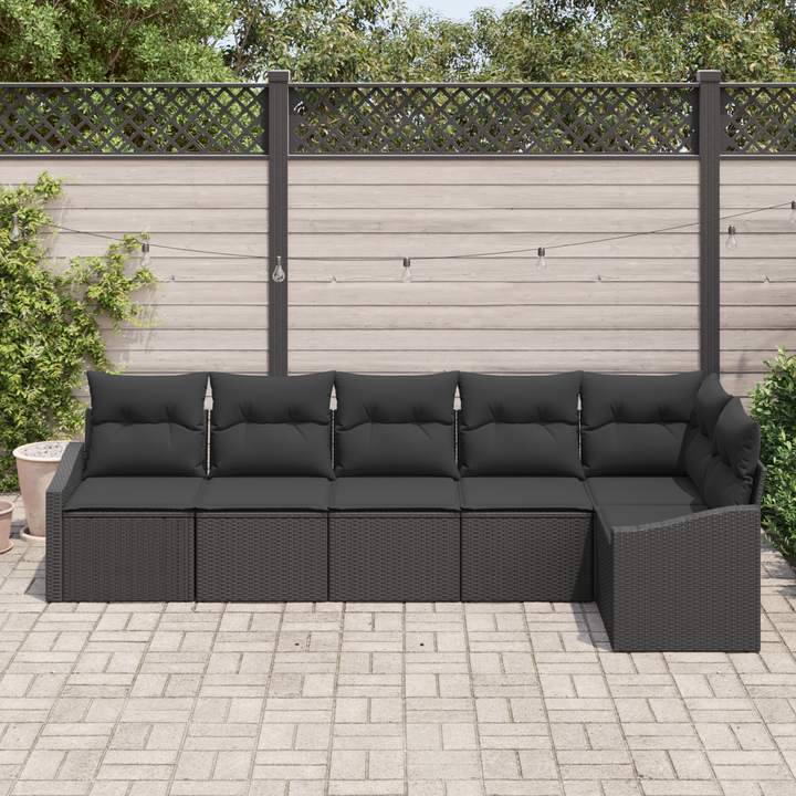 Havesofa Sæt med pude med opbevaring 6 pcs Sort polyrattan