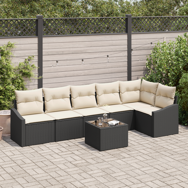 Havesofa Sæt med pude 7 pcs Brun og Creme polyrattan