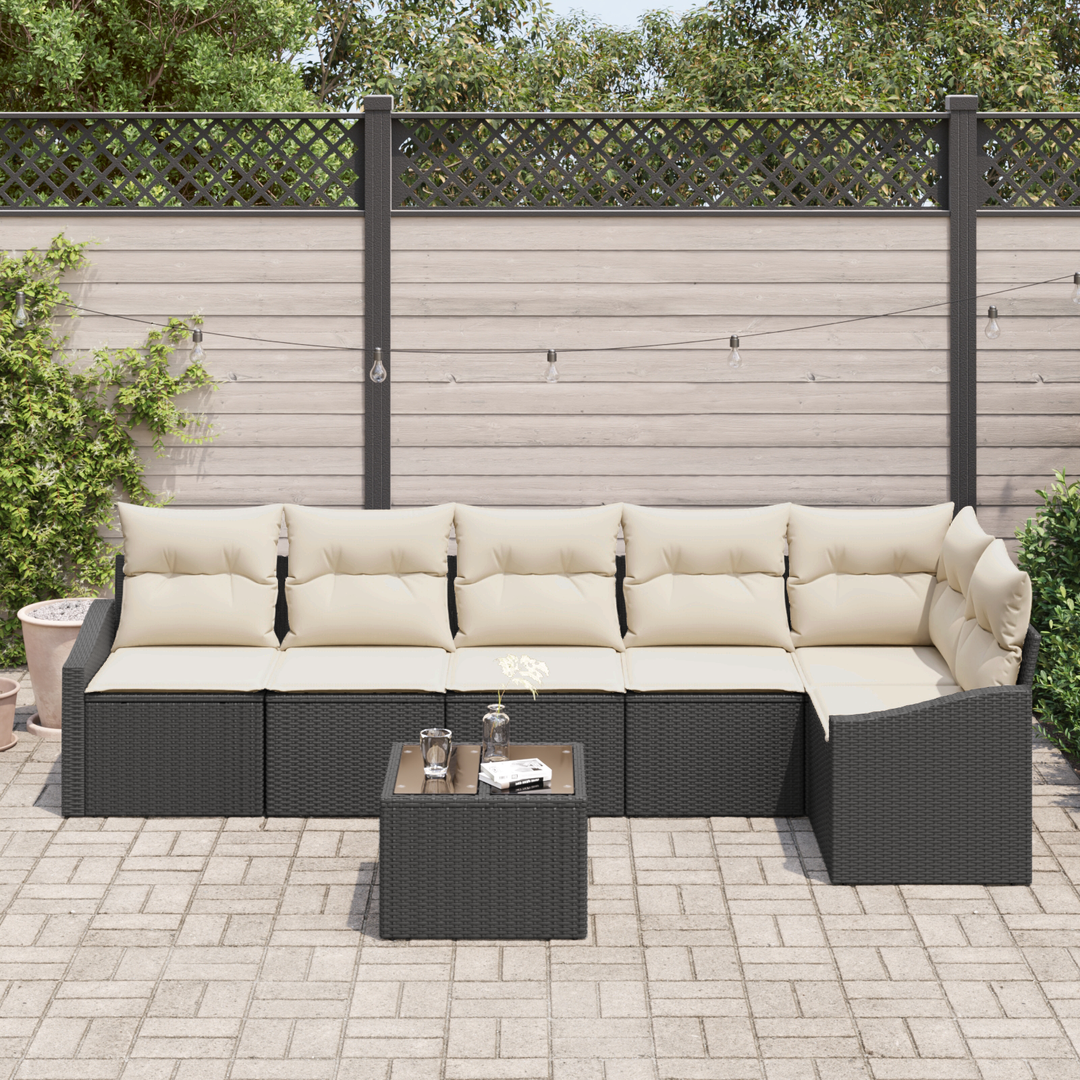 Havesofa Sæt med pude 7 pcs Brun og Creme polyrattan