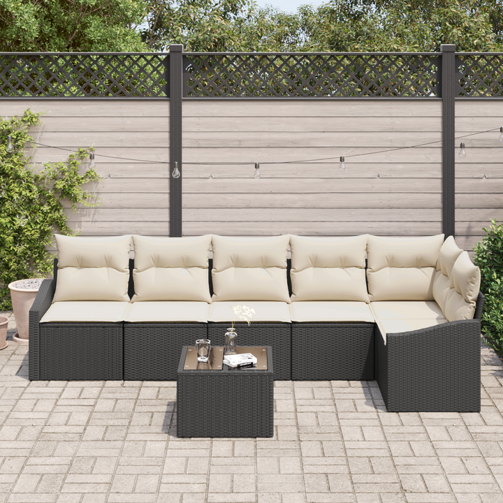 Havesofa Sæt med pude 7 pcs Brun og Creme polyrattan