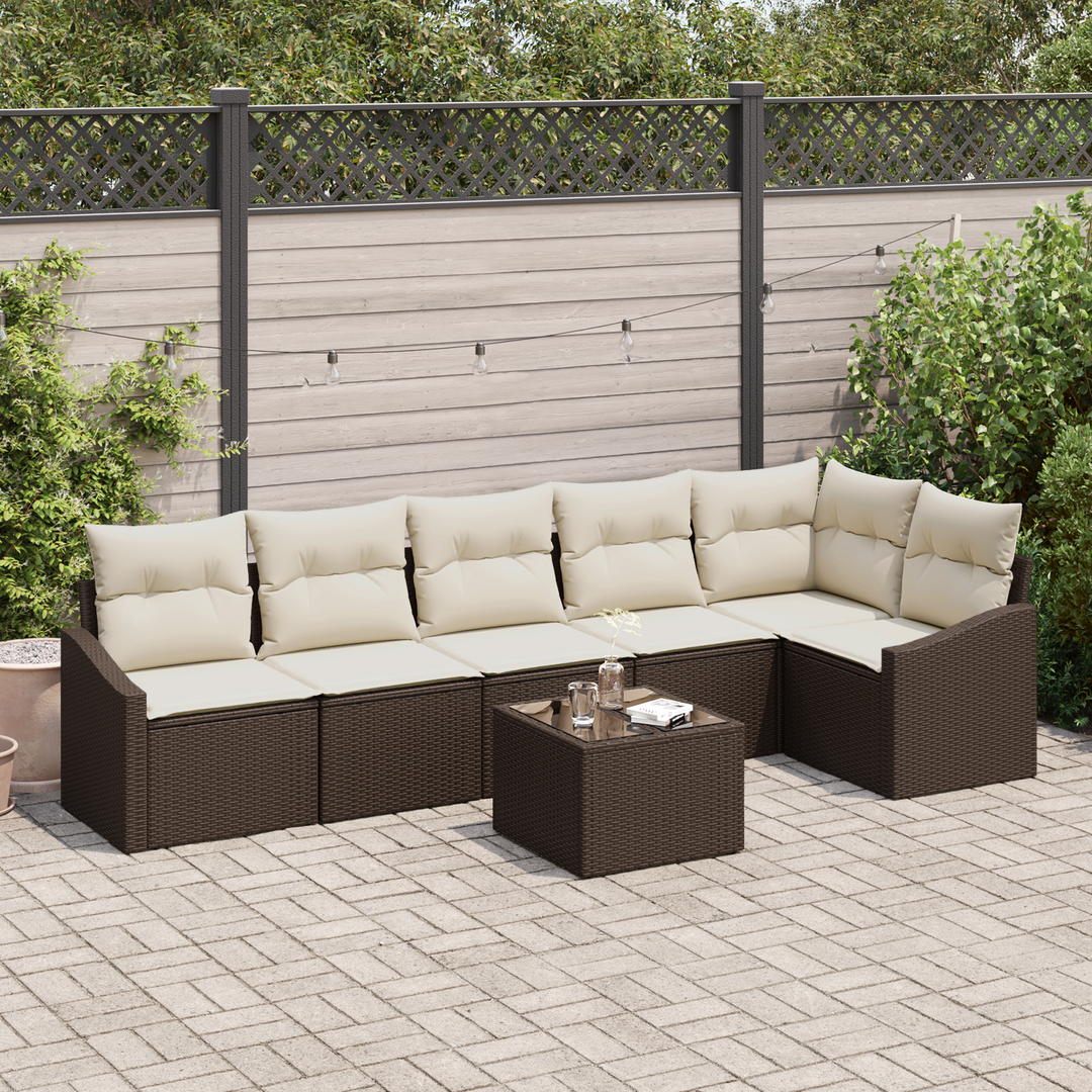 Havesofa Sæt med pude 7 pcs Brun og Creme polyrattan