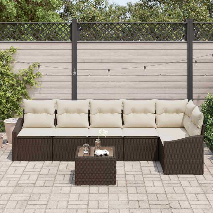 Havesofa Sæt med pude 7 pcs Brun og Creme polyrattan