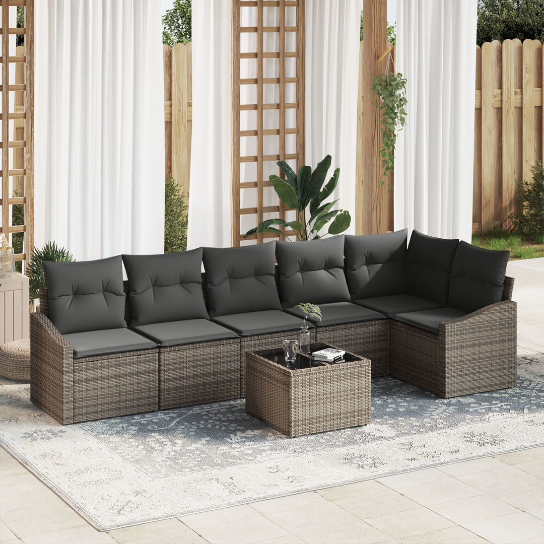 Havesofa Sæt med pude med opbevaring 7 pcs Lysegrå polyrattan