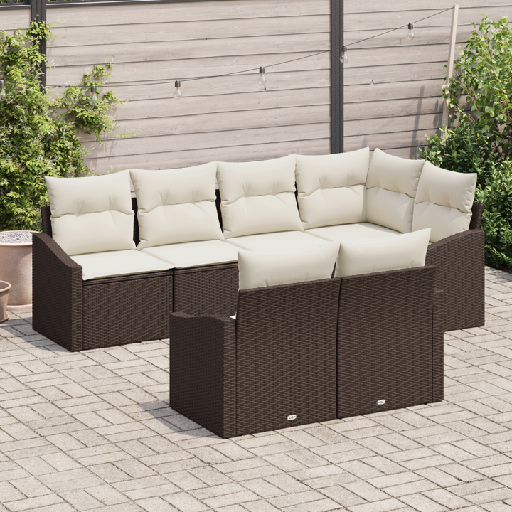 Havesofa Sæt med pude 7 pcs Brun og hvid polyrattan