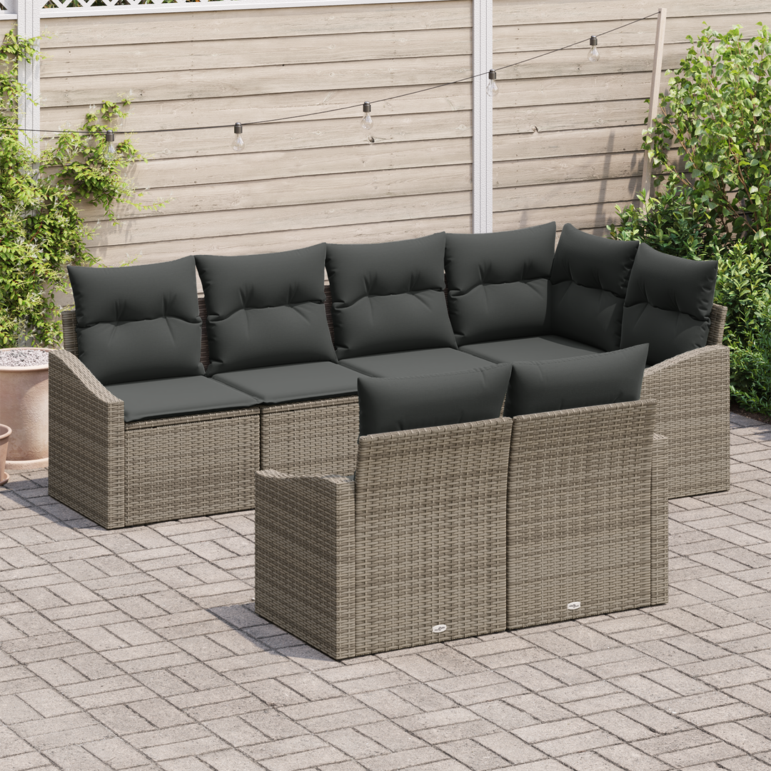 Havesofa Sæt med pude med opbevaring 7 pcs Grå polyrattan