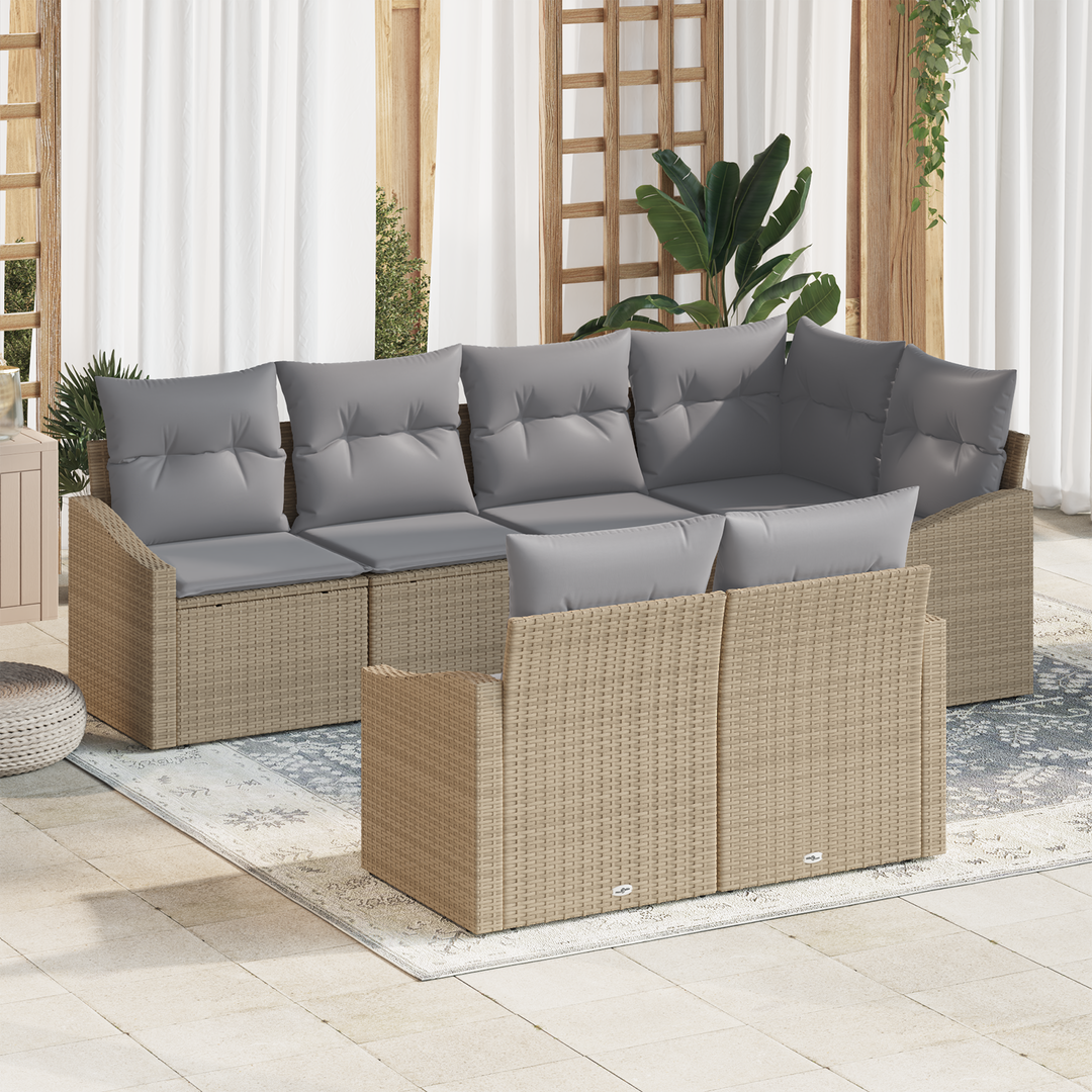 Havesofa Sæt med pude 7 pcs Beige og lys grå polyrattan
