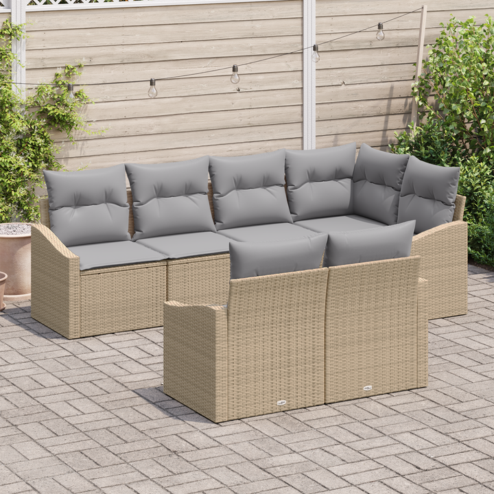 Havesofa Sæt med pude 7 pcs Beige og lys grå polyrattan