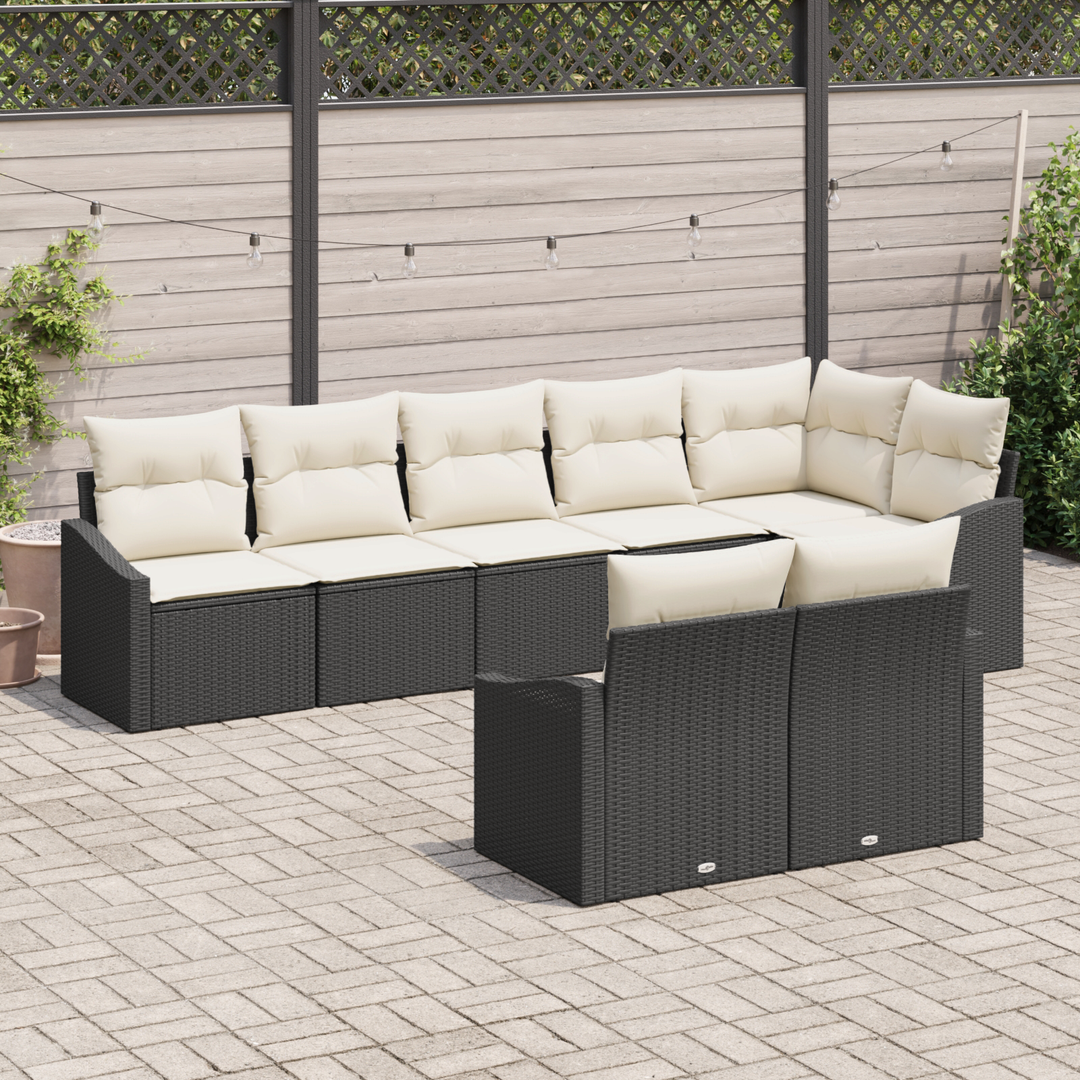 Havesofa Sæt med pude 8 pcs Sort og Hvid polyrattan