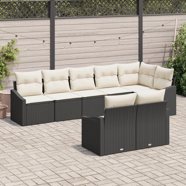 Havesofa Sæt med pude 8 pcs Sort og Hvid polyrattan