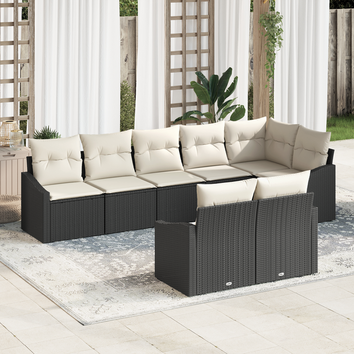 Havesofa Sæt med pude 8 pcs Sort og Hvid polyrattan