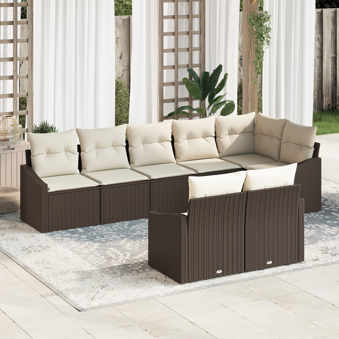 Havesofa Sæt med pude 8 pcs Brun og hvid polyrattan