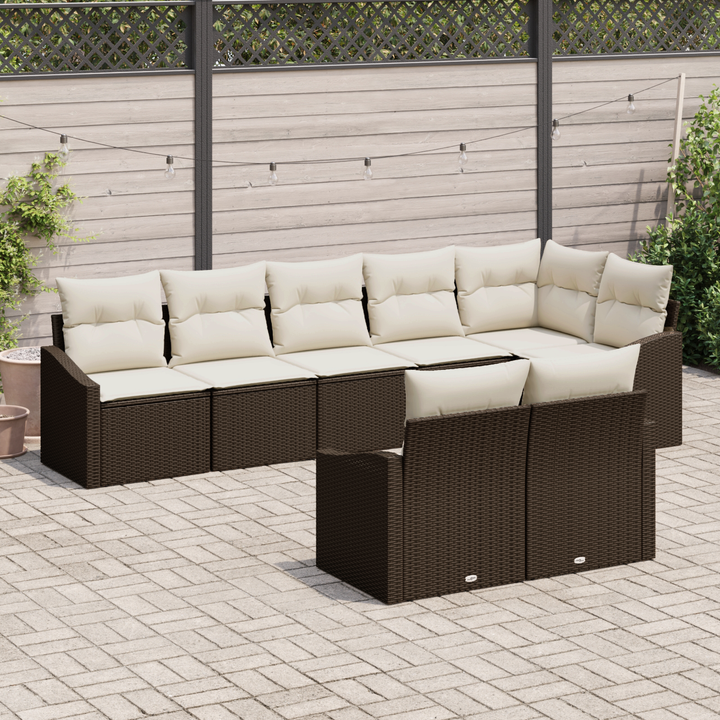 Havesofa Sæt med pude 8 pcs Brun og hvid polyrattan