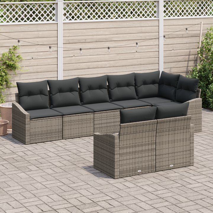Havesofa Sæt med pude med opbevaring 8 pcs Grå polyrattan
