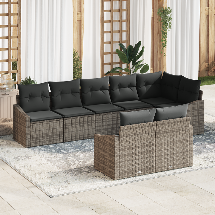 Havesofa Sæt med pude med opbevaring 8 pcs Grå polyrattan