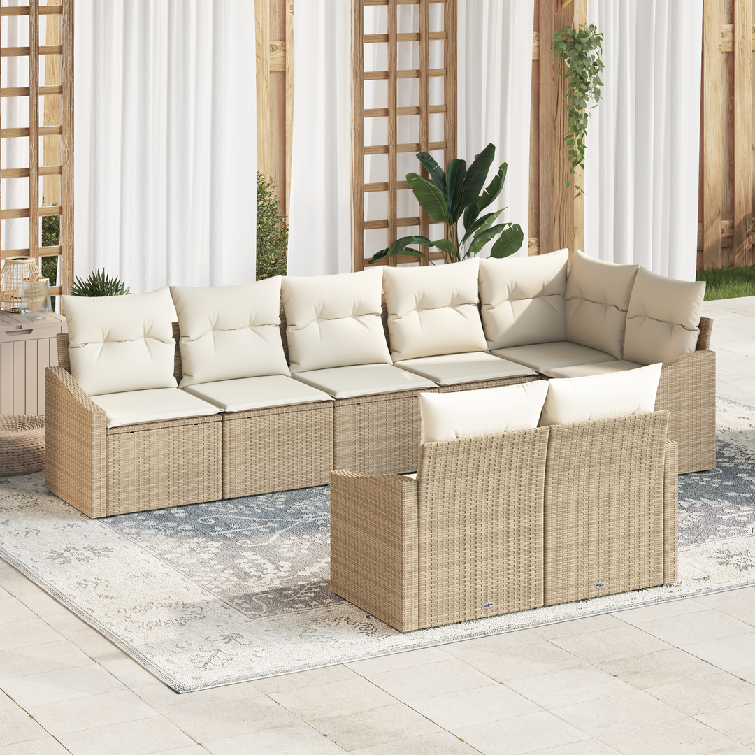 Havesofa Sæt med pude 8 pcs Beige og hvid polyrattan