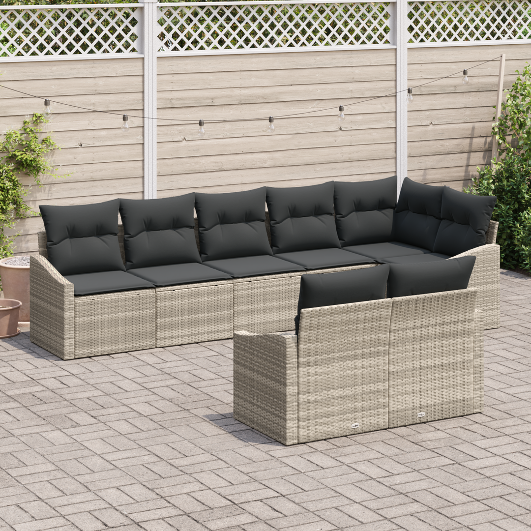 Havesofa Sæt med pude med opbevaring 8 pcs Lysegrå polyrattan