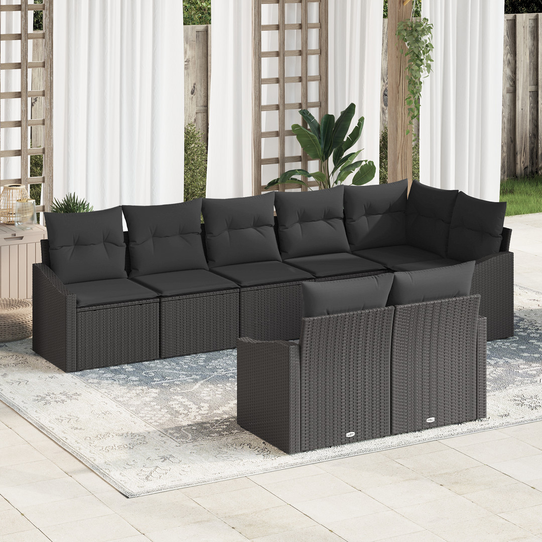 Havesofa Sæt med pude med opbevaring 8 pcs Sort polyrattan