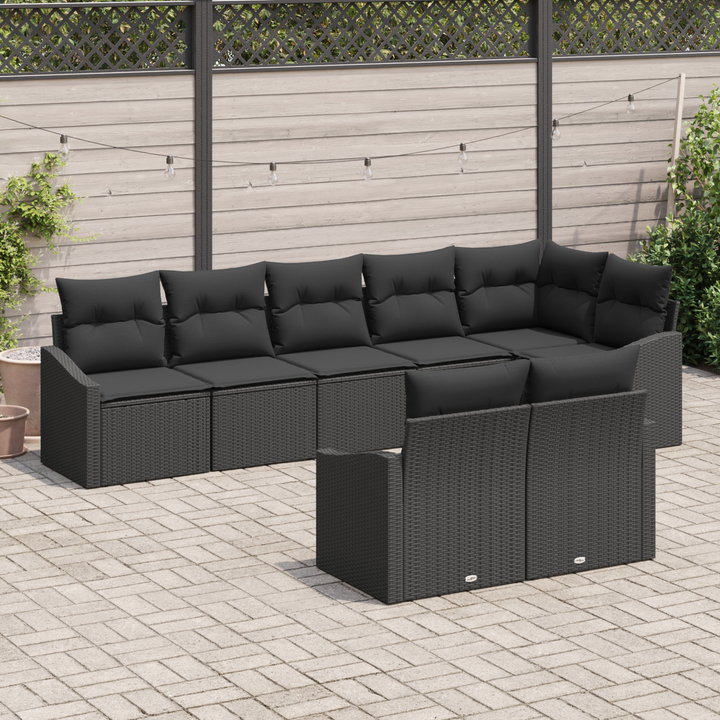 Havesofa Sæt med pude med opbevaring 8 pcs Sort polyrattan