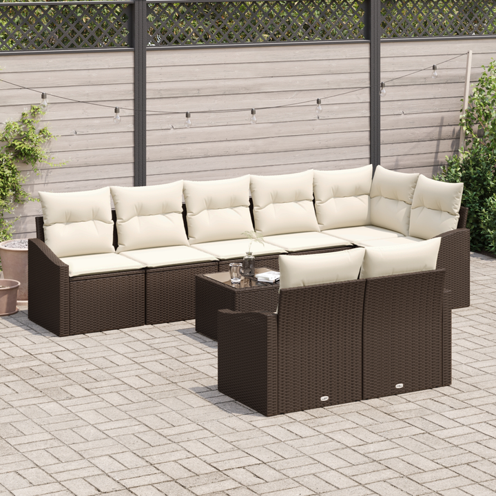 Havesofa Sæt med pude 9 pcs Brun og Creme polyrattan