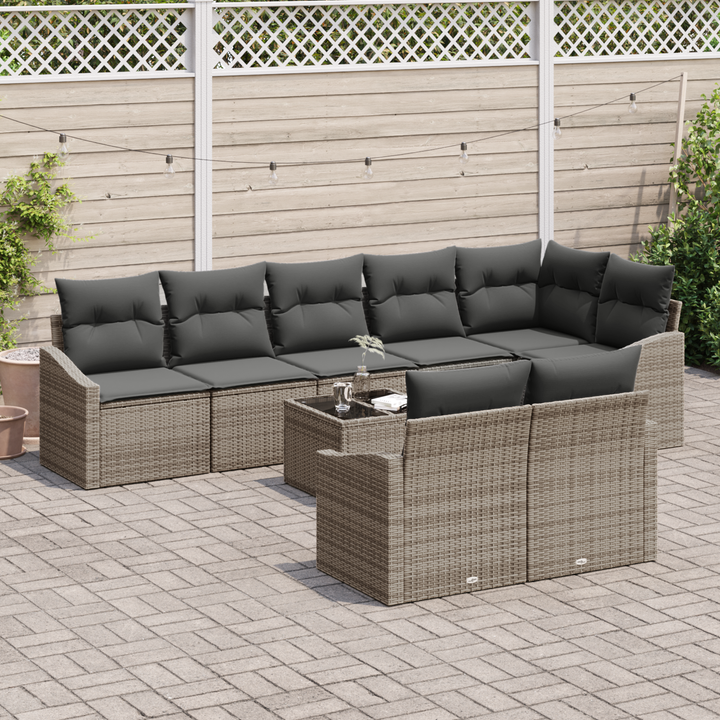 Havesofa Sæt med pude med opbevaring 9 pcs Lysegrå polyrattan
