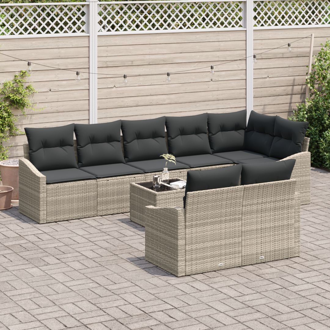 Havesofa Sæt med pude med opbevaring 9 pcs Lysegrå polyrattan