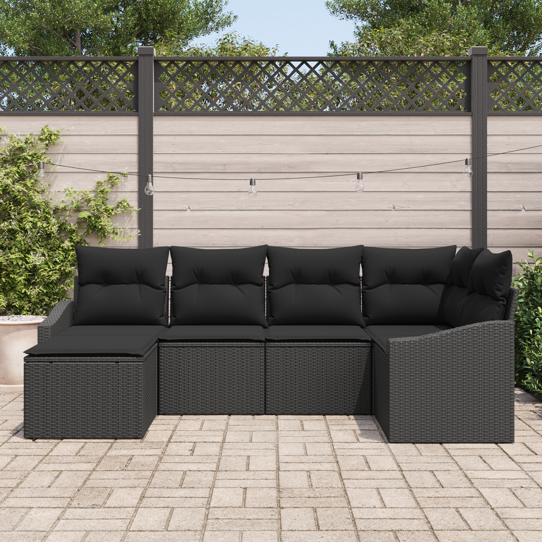 Have Spisebordssæt 6 pcs Sort Poly Rattan og pulverlakeret stål