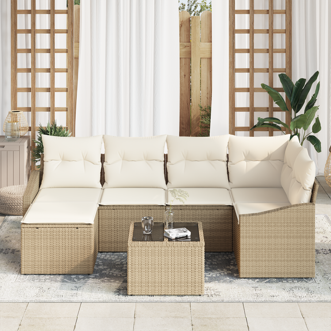 Have Spisebordssæt med pude med opbevaring 7 pcs Beige og creme