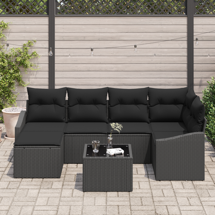 Have Spisebordssæt 7 pcs Sort Poly Rattan og pulverlakeret stål