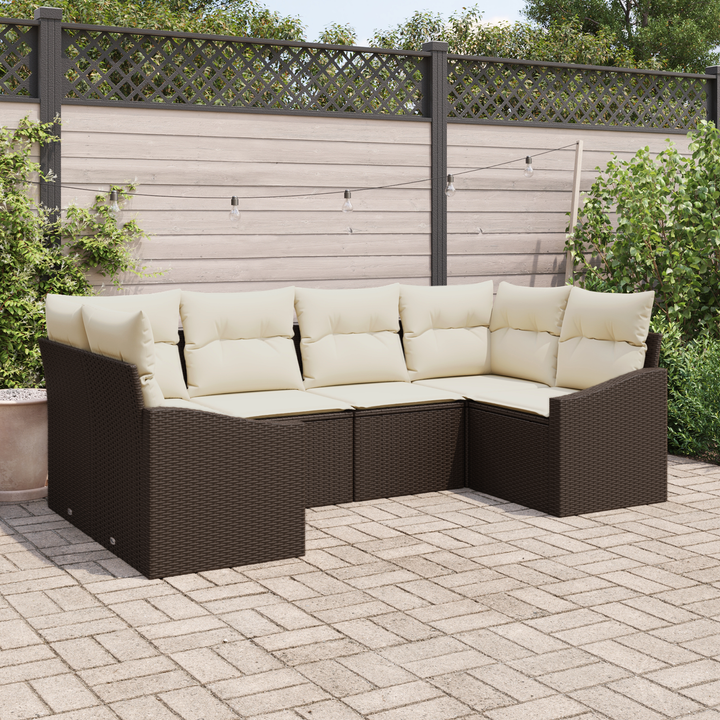Havesofa Sæt med opbevaring 6 pcs Brun og Creme polyrattan