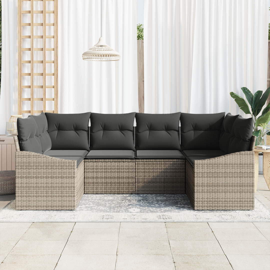 Havesofa Sæt med opbevaring 6 pcs Grå polyrattan