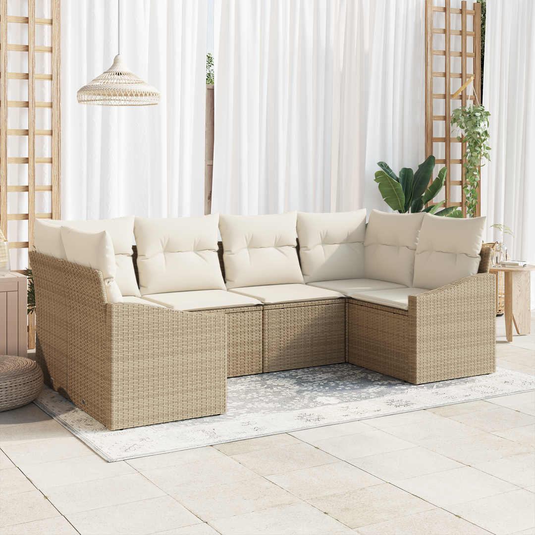 Havesofa Sæt med opbevaring 6 pcs Beige og creme polyrattan