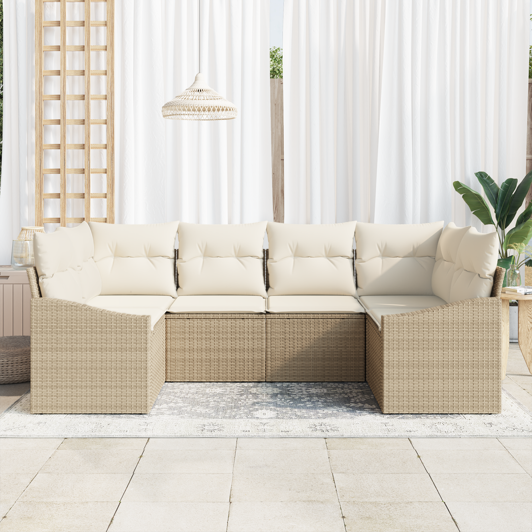 Havesofa Sæt med opbevaring 6 pcs Beige og creme polyrattan