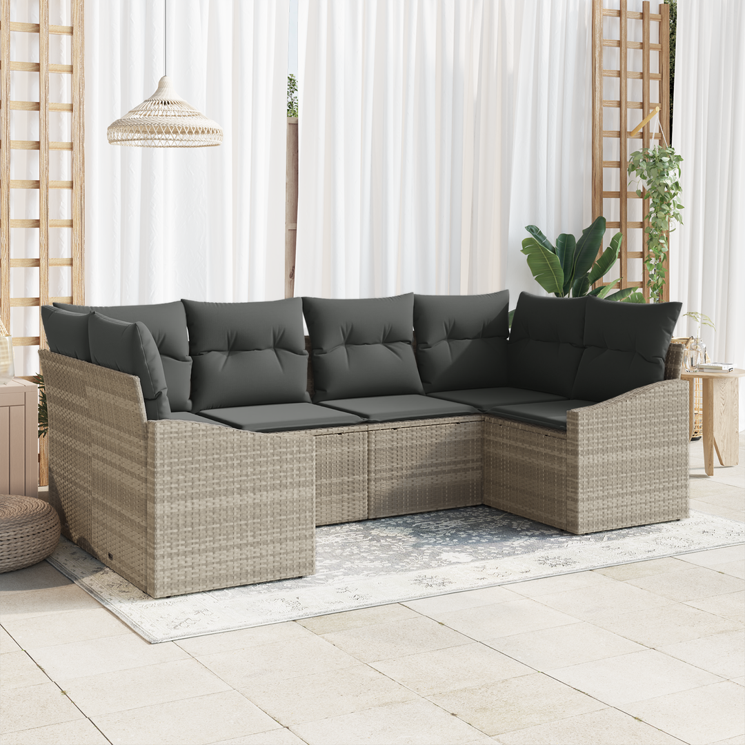 Havesofa Sæt med opbevaring 6 pcs Lysegrå polyrattan