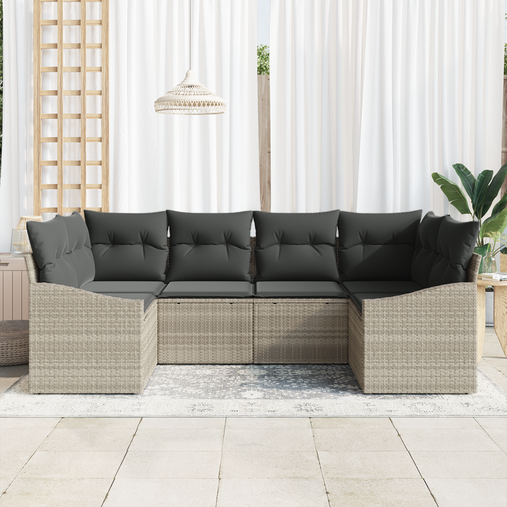 Havesofa Sæt med opbevaring 6 pcs Lysegrå polyrattan