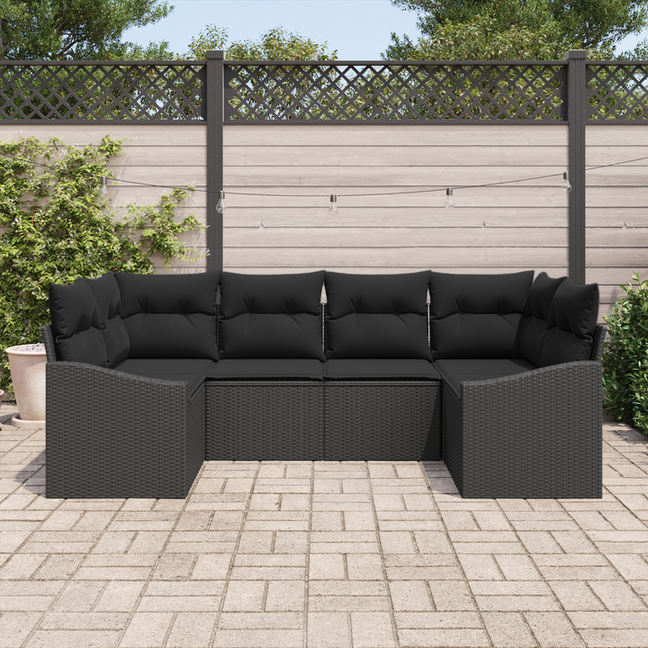 Havesofa Sæt med opbevaring 6 pcs Sort polyrattan