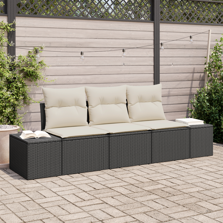 Havesofa Sæt med opbevaring 3 pcs Sort og Cream polyrattan