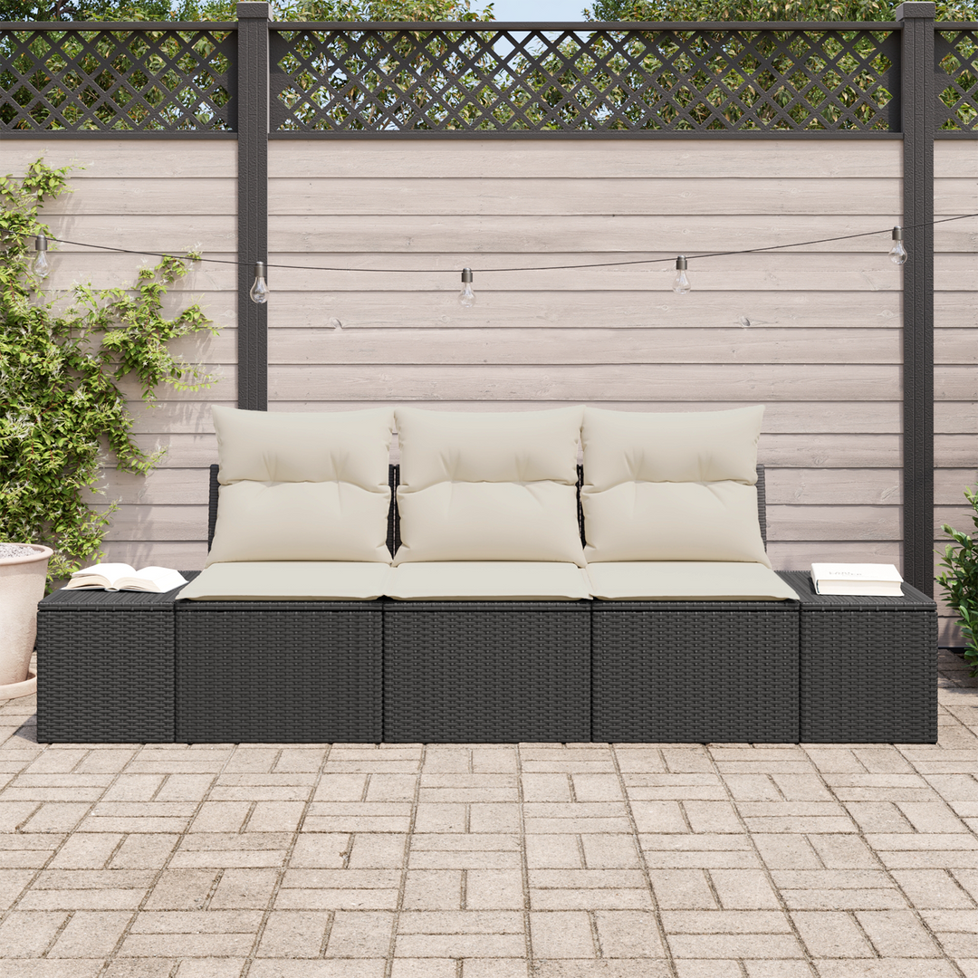 Havesofa Sæt med opbevaring 3 pcs Sort og Cream polyrattan