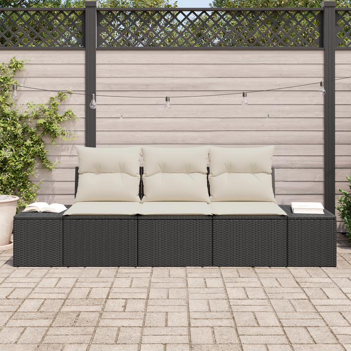 Havesofa Sæt med opbevaring 3 pcs Sort og Cream polyrattan