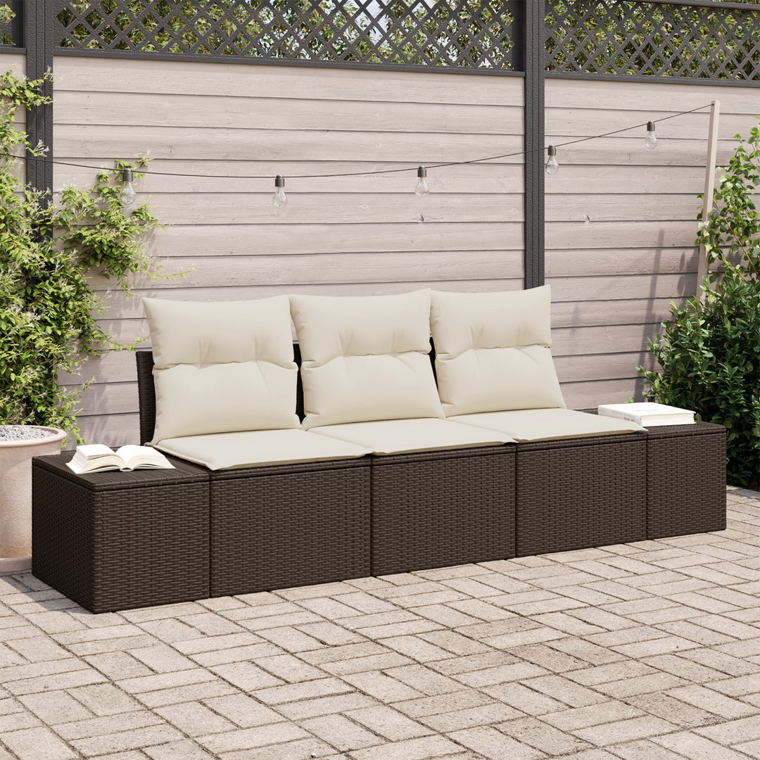 Havesofa Sæt med opbevaring 3 pcs Brun og Creme polyrattan